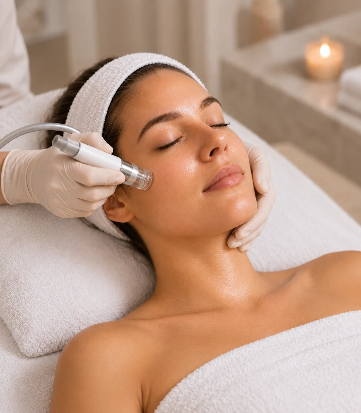 Hands mid-ritual during a SKINTACITY Signature Facial